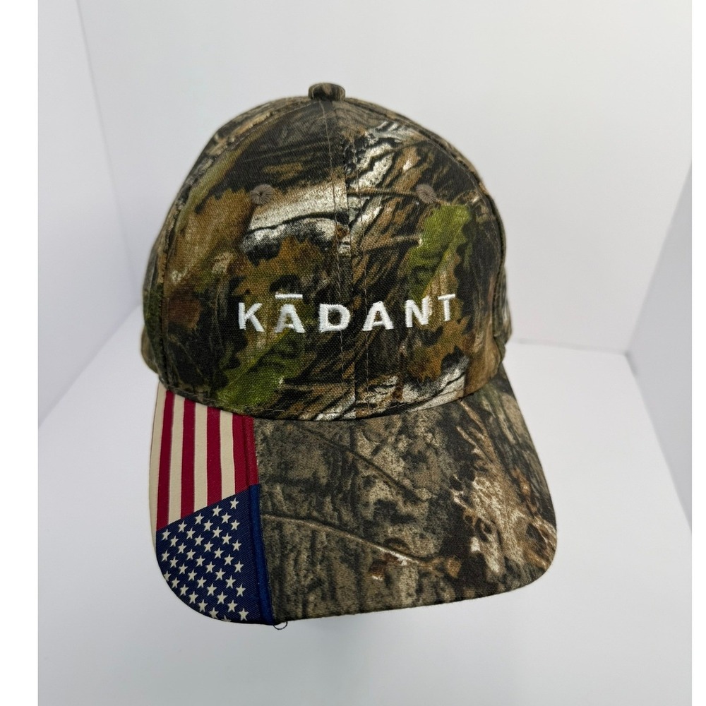 Kadant Mossy Oak Camo Hat Mens Adjustable American Flag Bill Outdoor Cap Brown